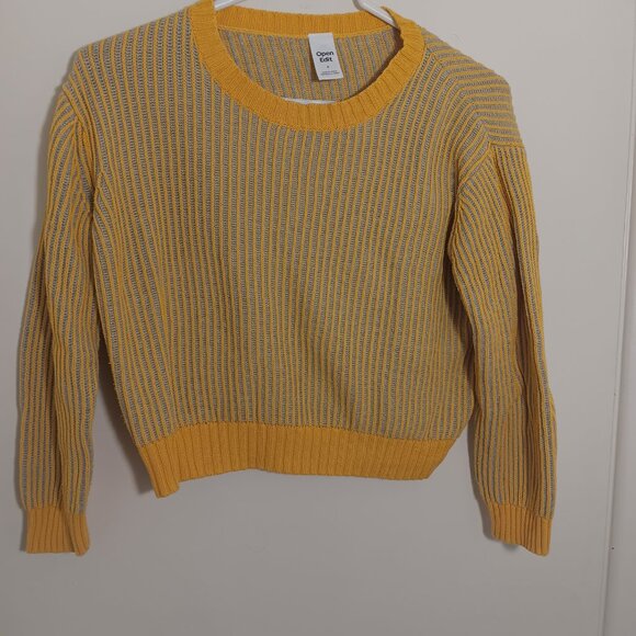 open edit womens ribbed crewneck sweater in a yellow and blue stripped size - Picture 3 of 5